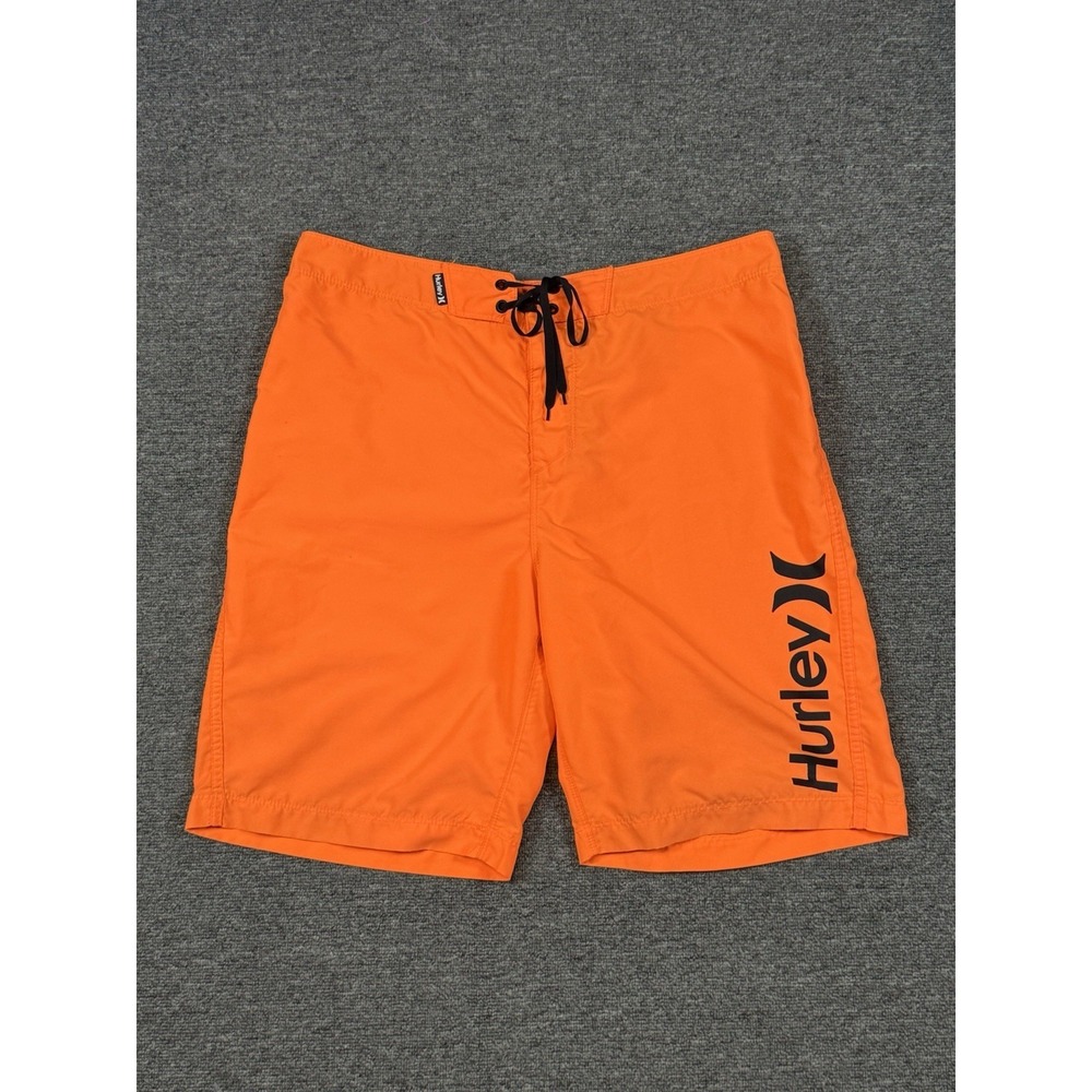 Hurley Men's Neon Orange Board Shorts Swim Trunks Logo Size 32 9" Inseam Beach